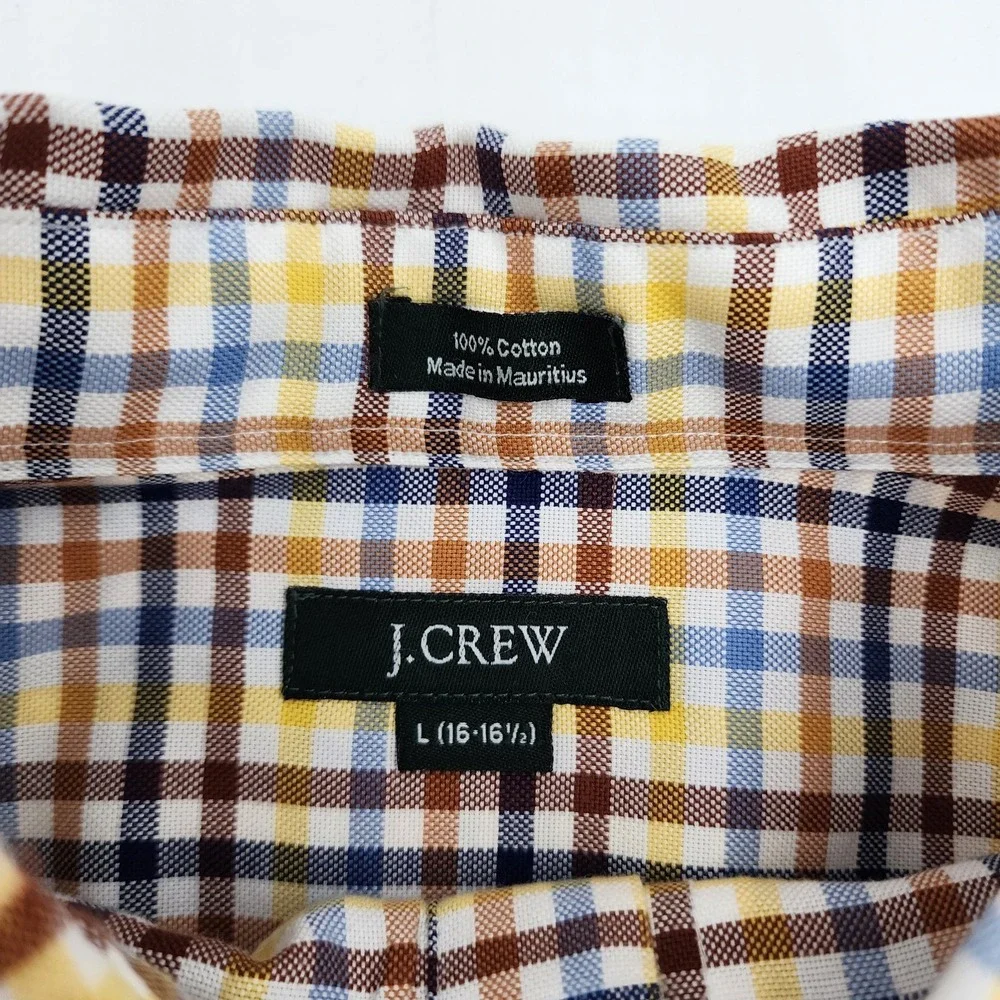 J Crew‎ Mens Blue Orange Check Plaid Lightweight  Long Sleeve Shirt Size L